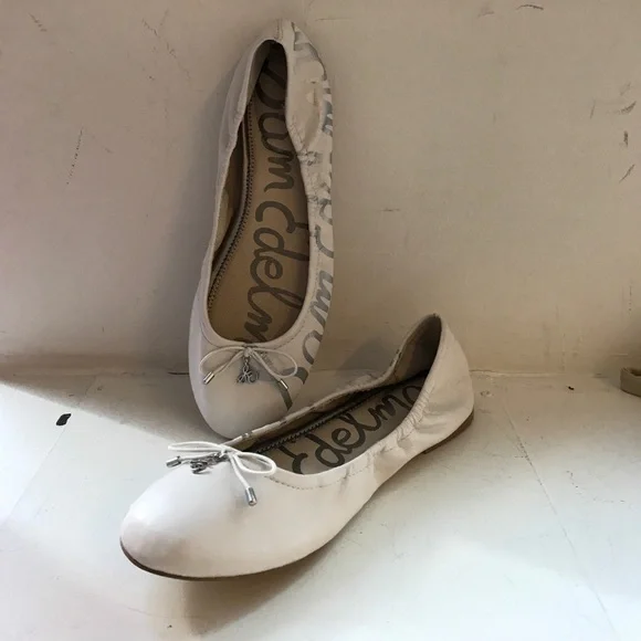 Sam Edelman White Leather Flats with Silver Accents - Picture 3 of 6